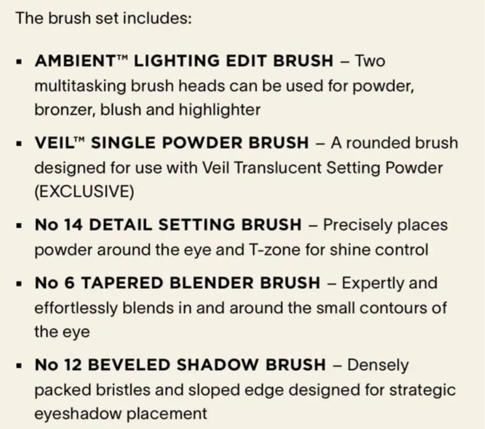 New Hourglass Professional Makeup Brush Set 7Pc With Case